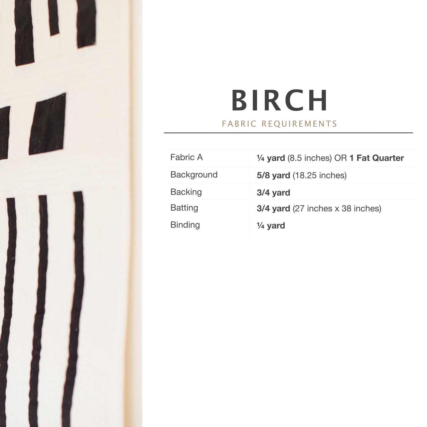 A page of Fabric Requirements for Birch quilt. 