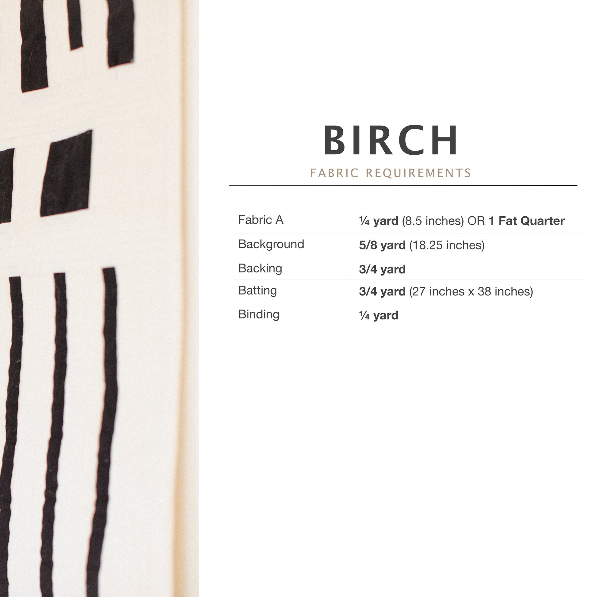 A page of Fabric Requirements for Birch quilt. 