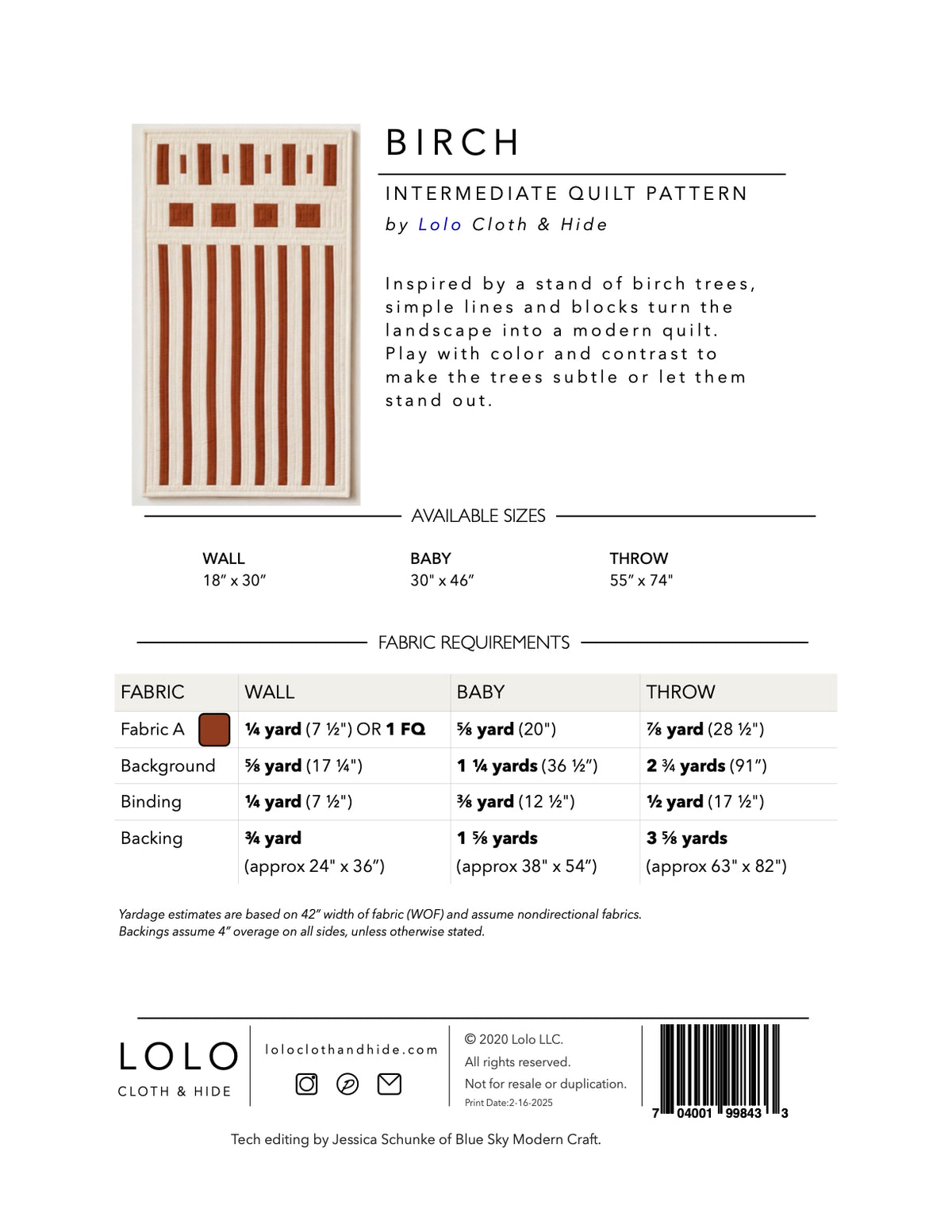 Birch Modern Minimalist Quilt Pattern | Wall, Baby & Throw
