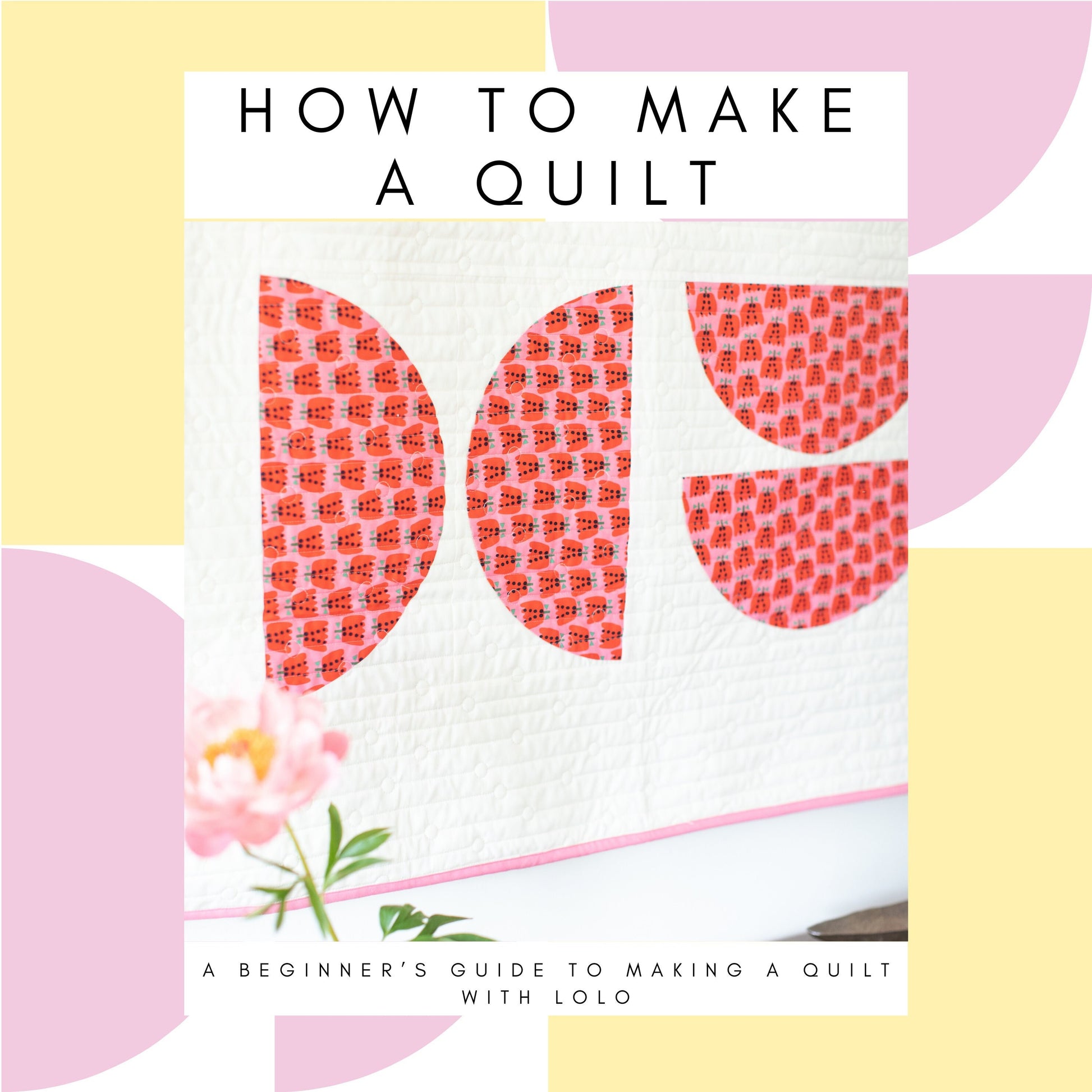 Cover of the 'How to Make a Quilt' guide featuring a graphic with red quilted patterns and a white background.