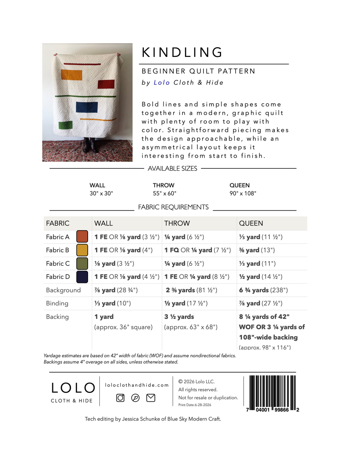 Kindling Modern Minimalist Quilt Pattern | Beginner-friendly