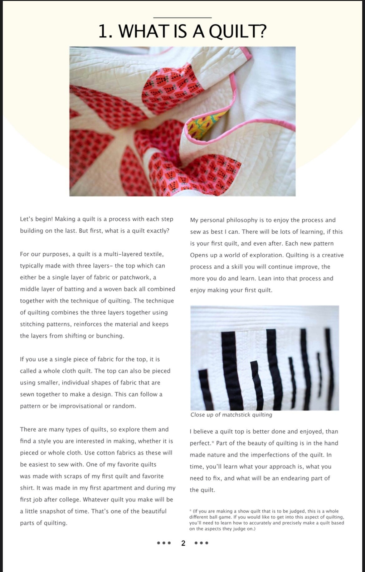 A print of an article on quilting entitled What is a Quilt.